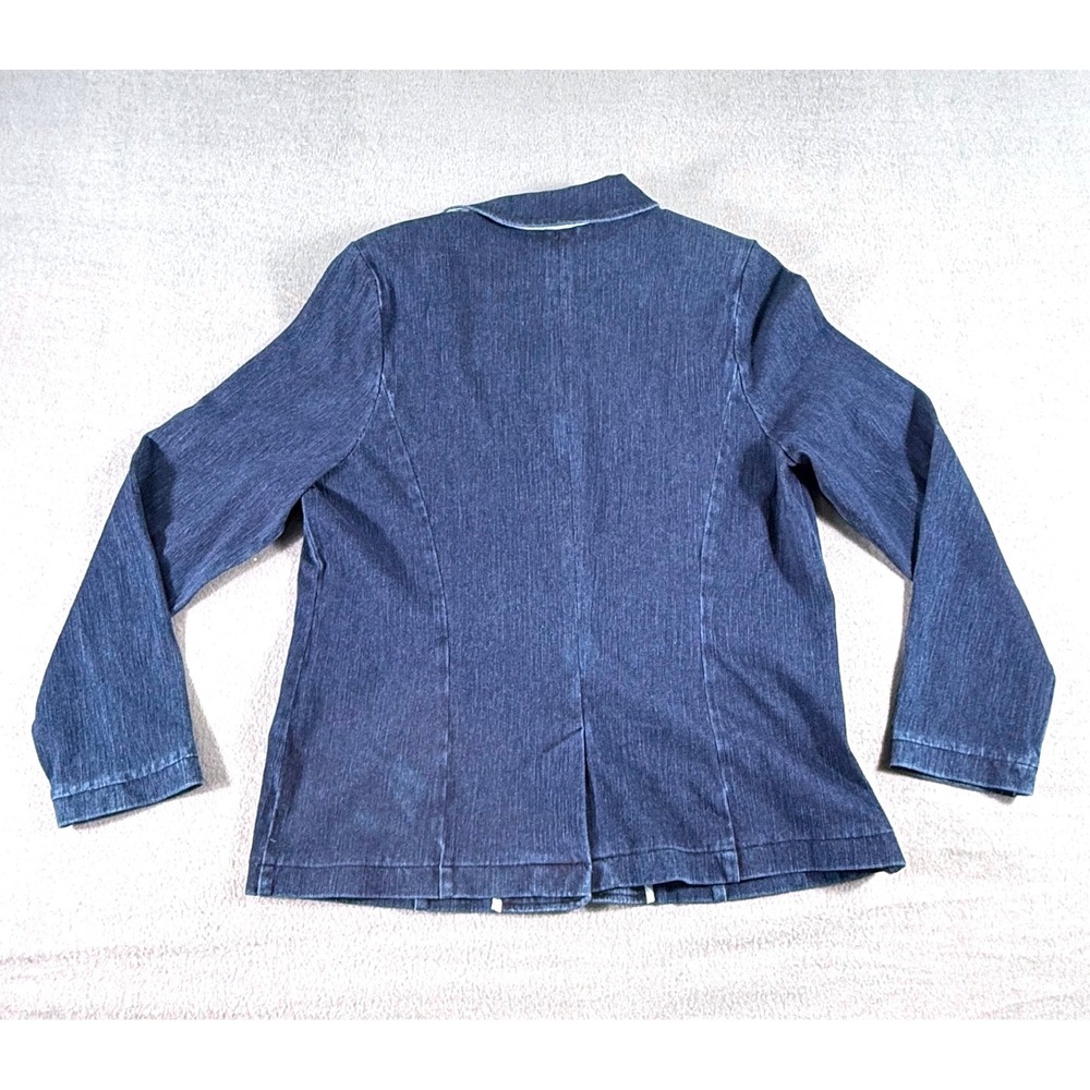 Isaac Mizrahi Live Stretch Denim Blazer Jacket Women's L Blue QVC Minimalist - Picture 2 of 10